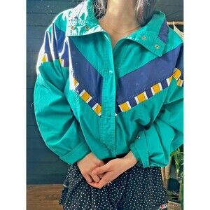 vtg 80s 90s nautical bomber jacket green fisherman coastal boho‎ streetwear Med